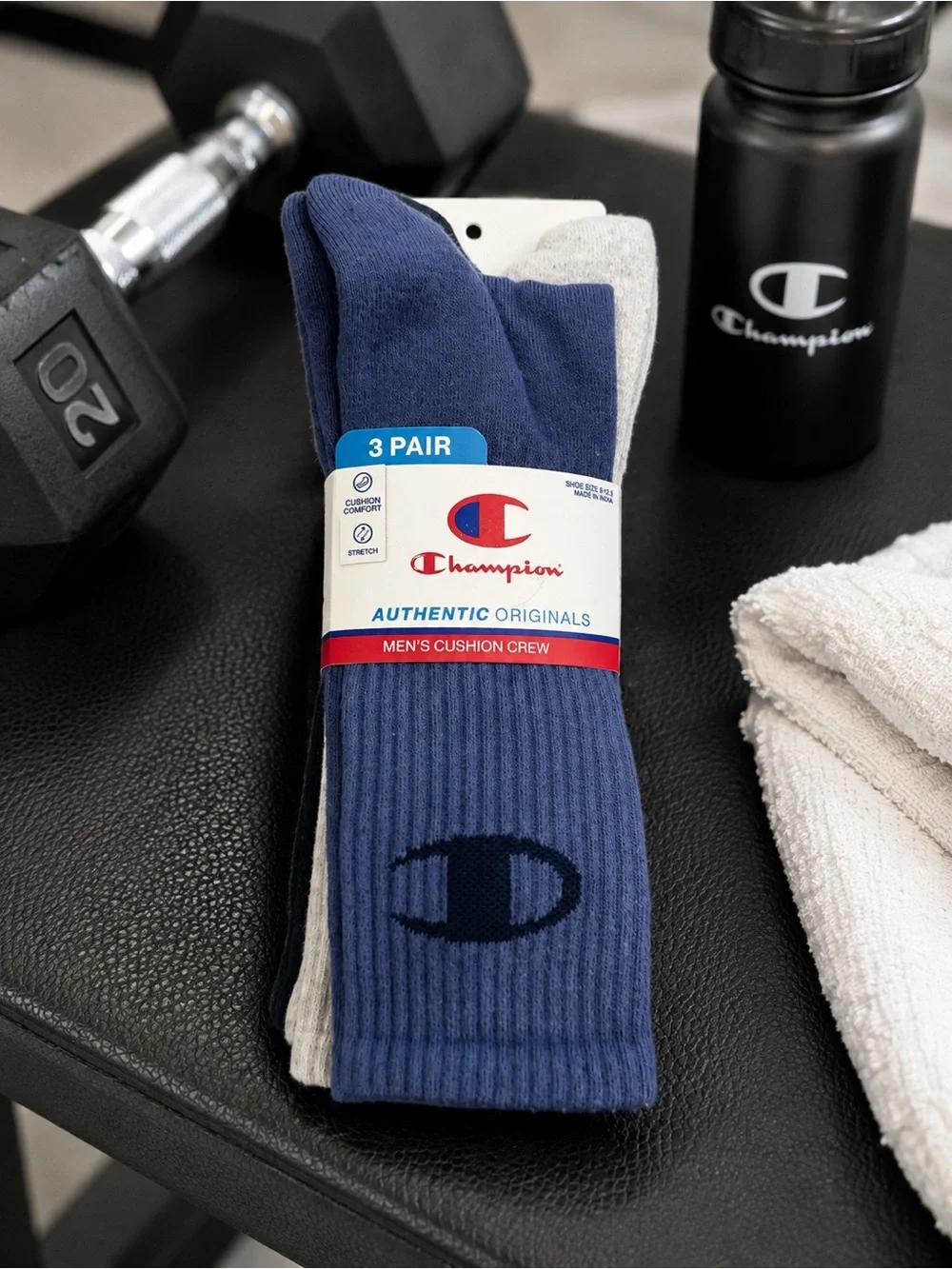 Champion Men’s Crew Socks - Navy and Gray (3 Pack)